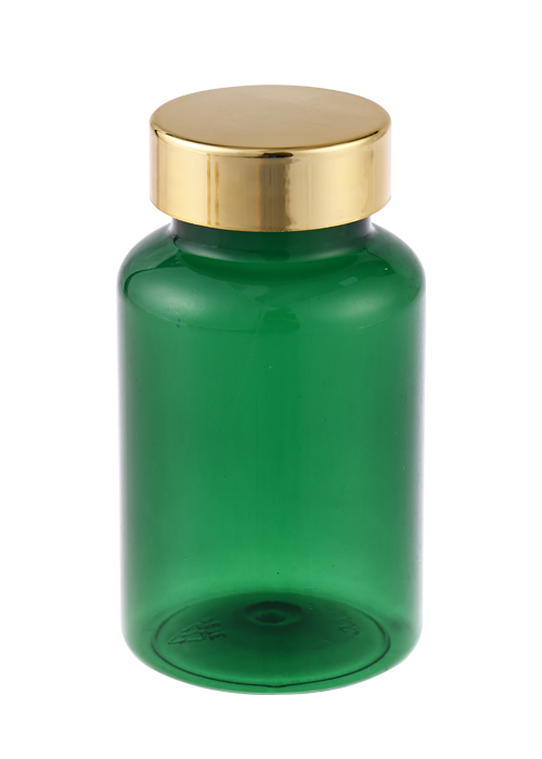 120 g farbige transparente PET-Kapsel-Gesundheitsergänzungsflasche mit galvanisierter Metallkappe